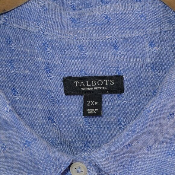 Talbots Woman Petite 2XP 100% Linen Button Up Shirt Blue Textured Roll Tab EUC - Picture 4 of 9